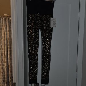 Black Leggings with Gold Heart Pattern